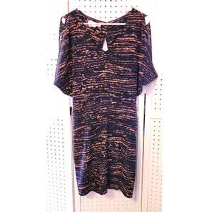 BCBGeneration Womens Dress 10 Blue Orange Cold Shoulder Open Back Modern Edgy